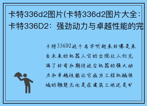 卡特336d2图片(卡特336d2图片大全：卡特336D2：强劲动力与卓越性能的完美结合)